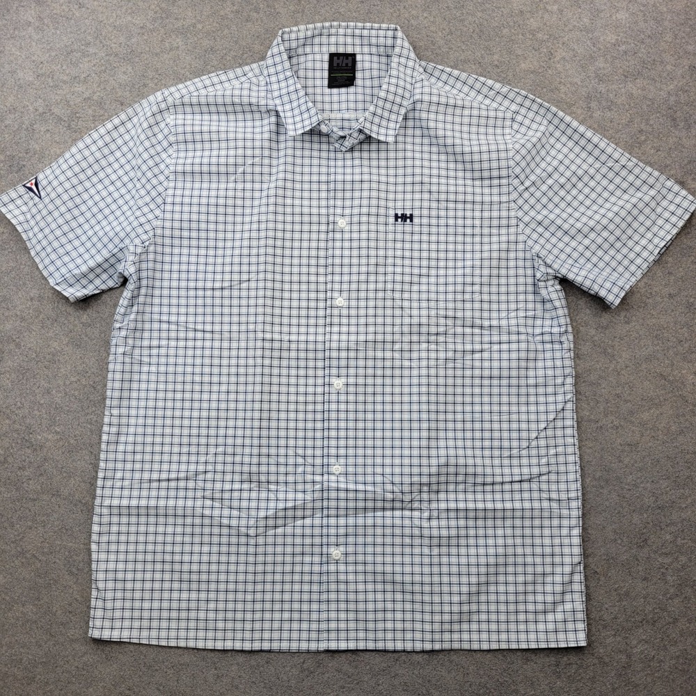Helly Hansen Mens 2XL Blue White Plaid Short Sleeve Button Down Shirt 40441